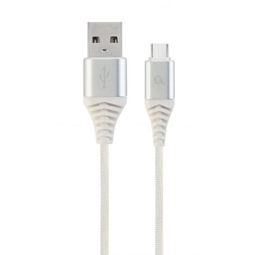 Cablu de date Gembird Premium Cotton Braided, USB 2.0 - USB-C, 2m, White