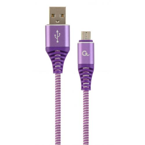 Cablu de date Gembird Premium cotton braided, USB 2.0 - micro USB, 1m, Purple-White