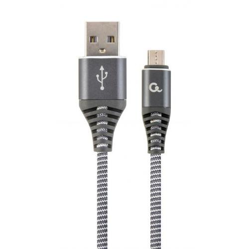 Cablu de date Gembird Premium cotton braided, USB 2.0 - micro USB, 2m, Grey-White