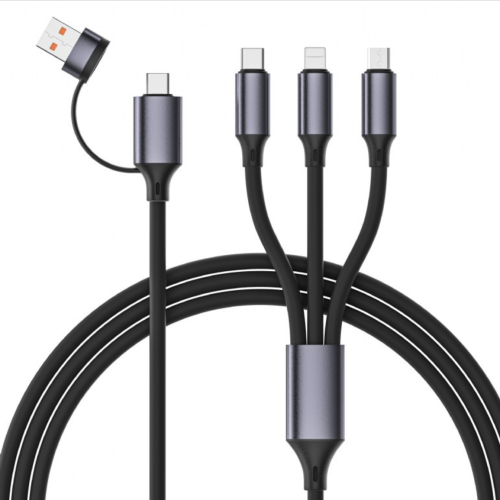 Cablu de date Gembird CC-USB2S-ACM31-1.5M, USB-A male + USB-C male - micro USB-B male + USB-C male + Lightning, 1.5m, Black