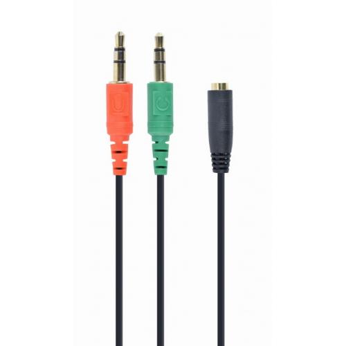 Cablu audio Startech CCA-418, 2x 3.5 mm jack male - 1x 3.5mm jack female, 0.2m, Black