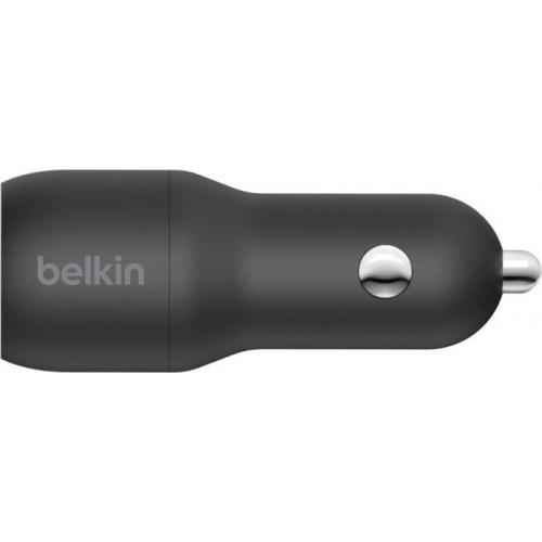 Incarcator auto Belkin Boost Charger Dual, 2x USB Tip A, 24W, Black + Cablu de date Belkin Boost Charge, USB Tip A - USB Tip C, 1m, Black