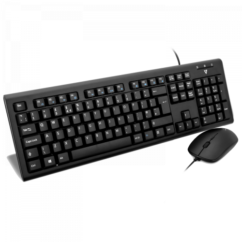 Kit V7 CKU200UK - Tastatura, Layout UK, USB, Black + Mouse Optic, USB, Black
