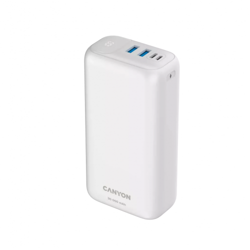 Baterie portabila Canyon PB-301, 30000mAh, 2x USB-A, 1x USB-C, White