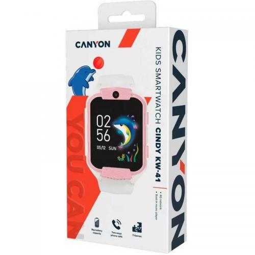 SmartWatch Canyon Kids KW41, 1.69inch, Curea Silicon, White-Pink