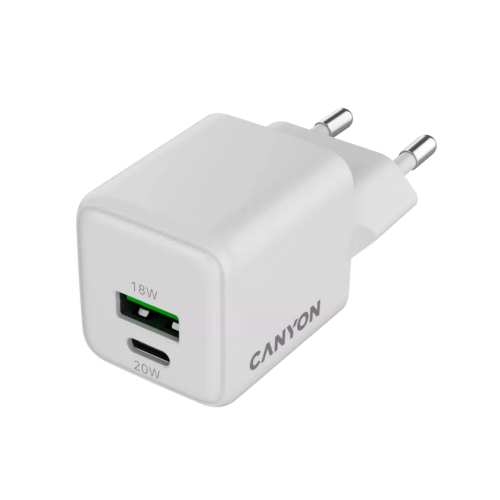 Incarcator retea Canyon CNS-CUW20AC, 1 x USB-A, 1 x USB-C, 20W, White