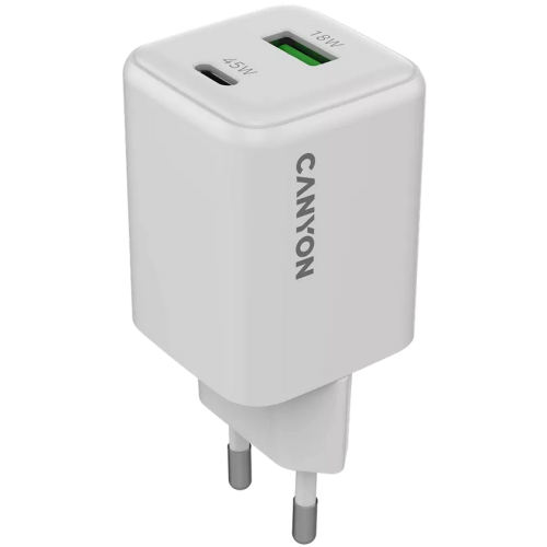 Incarcator retea Canyon CU45AC, 1 x USB-A, 1 x USB-C, 43W, White
