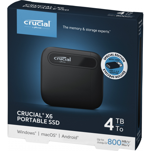 SSD Portabil Crucial X6, 4TB, USB-C, Black
