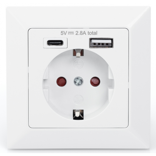 Priza DIgitus by Assmann DA-70615, 1x Schuko, 1x USB-A, 1x USB-C, White