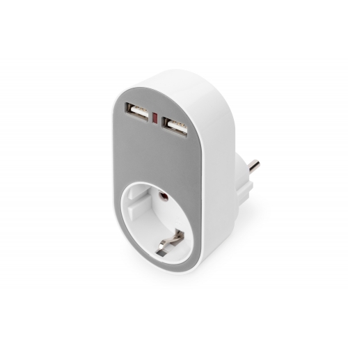 Priza DIgitus by Assmann DA-70615, 1x Schuko, 2x USB-A, Grey