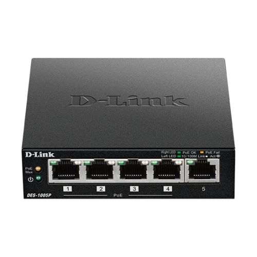 Switch D-Link DES-1005P, 5 porturi (4 PoE)