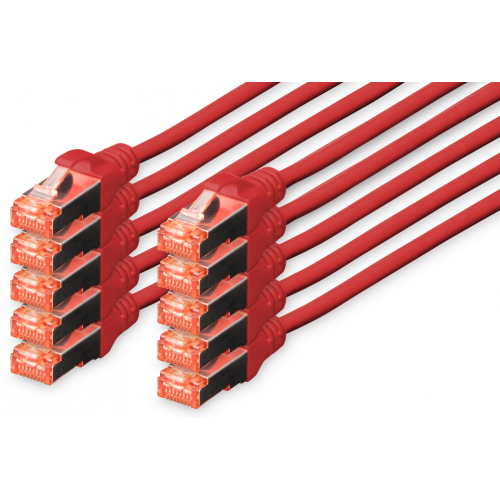 Patch Cord Digitus by Assmann DK-1644-010-R-10, S/FTP, Cat6, 1m, Red, 10 bucati