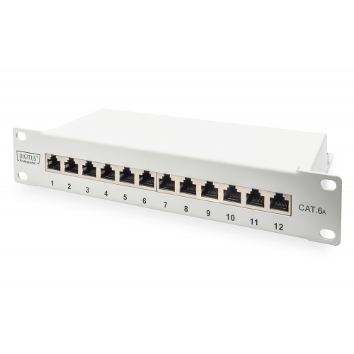 Patch Panel Digitus by Assmann DN-91612S-EA-G, 10inch, 1U, 12 porturi, Cat6a, STP, Light Grey