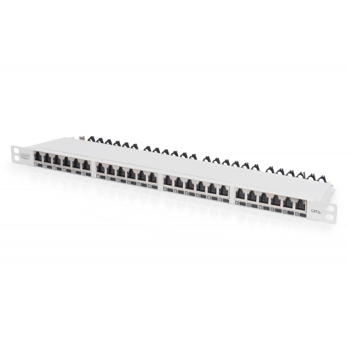 Patch Panel Digitus by Assmann DN-91624S-SL-EA-G, 19inch, 0.5U, 24 porturi, Cat6a, STP, Light Grey