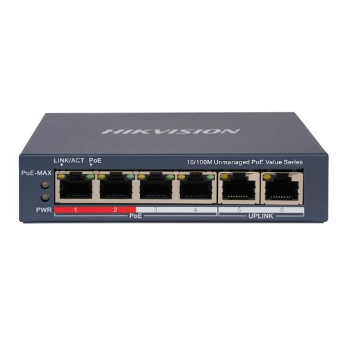 Switch Hikvision DS-3E0106P-E/M(B), 4 porturi, PoE