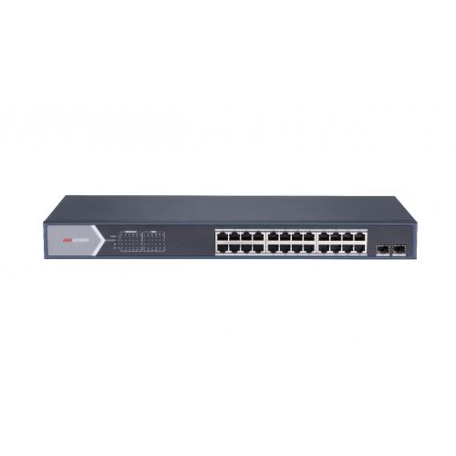 Switch 24 porturi Gigabit Hikvision DS-3E1526P-SI, L2, Smart Managed, 24 × gigabit PoE ports si 2 × gigabit fiber optical ports, Putere PoE 370W, maxim 30W per port,  Extend mode - pana la 300 metri, Switching capacity 52 Gbps, PoE watchdog, network topol