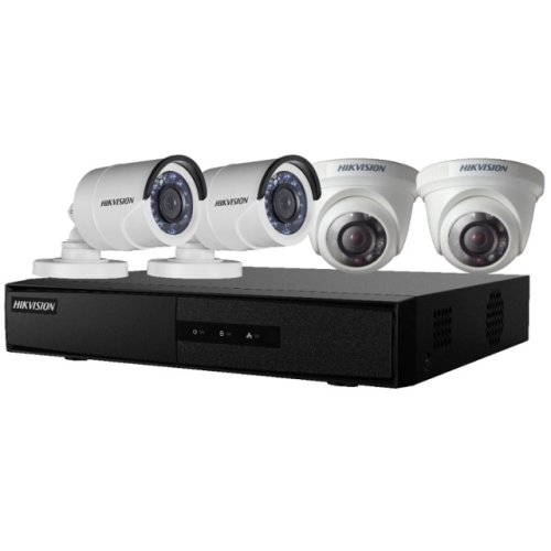 Kit Camere de supraveghere DVR HD Hikvision DS-7204HGHI-F1 + 2 Camere HD Bullet DS-2CE16C0T-IRP + 2 Camere HD Dome DS-2CE56C0T-IR + Accesorii