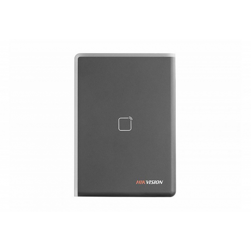 Cititor de card Hikvision DS-K1108AM, Pro series,  citeste carduri Mifare 13.56 MHz, distanta de citire: ≤ 50 mm, comunicare: RS-485, Wiegand (W26, W34) protocol si OSDP protocol,  indicator LED de stare si alimentare, tamper, buzzer, alimentare: 12 VDC, 