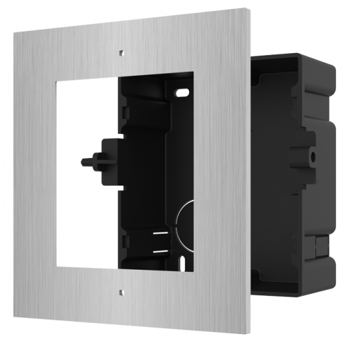 Panou frontal pentru un modul videointerfon modular Hikvision DS-KD- ACF1/S; montare incastrata; material otel inoxidabil, doza de plastic inclusa;dimensiuni: 134mm x 124mm x 4mm;