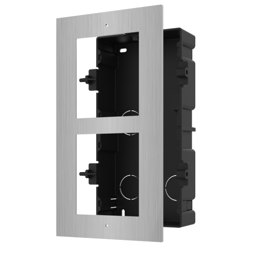 Panou frontal pentru 2 module de videointerfon modular Hikvision DS-KD- ACF2/S; permite conectarea a 2 module de interfon modular; montare incastrata; material otel inoxidabil; doza de plastic inclusa; dimensiuni:236mm x 124mm x 4mm;