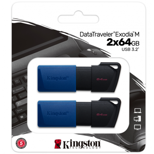 Stick Memorie Kingston DTXM/64GB-2P, 64GB, USB 3.0, Black-Blue, 2buc