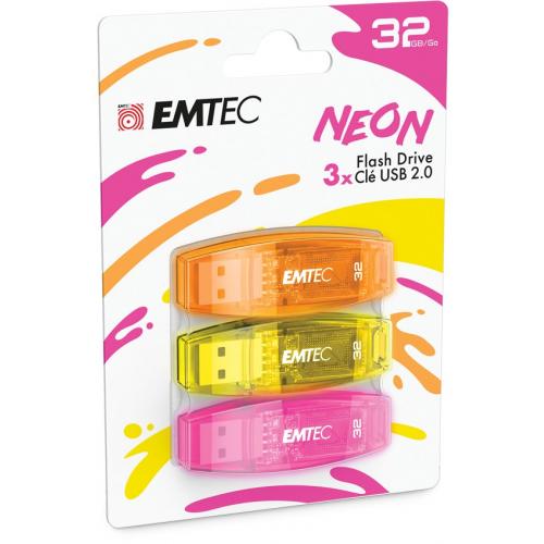 Stick memorie Emtec C410 Neon 32GB, USB 2.0, Multicolor, 3 bucati