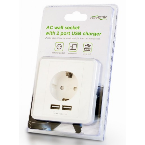 Priza Gembird EG-ACU2A2-01, 1 x Socket, 2 x USB, 2.4 A, White