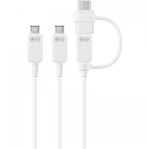 Cablu de date Samsung, USB - 3x micro USB + USB-C adaptor, 1.3m, White