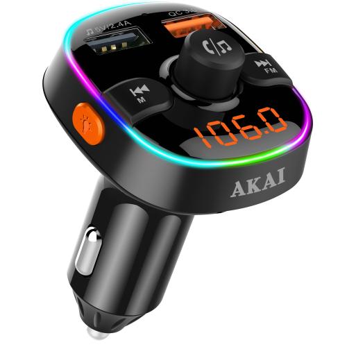 Modulator FM Akai FMT-52BT, cu bluetooth 4.2, 2 port-uri de incarcare USB (1 port cu incarcare rapida 3.0), afisaj led, negru