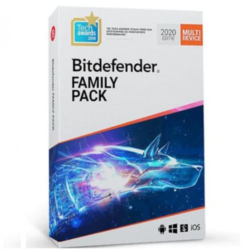 Licenta retail Bitdefender Family Pack - protectie anti-malwarecompleta pentru toata familia, disponibila pentru Windows, macOS, iOS si Android, valabila pentru 1 an, 15 dispozitive, new.