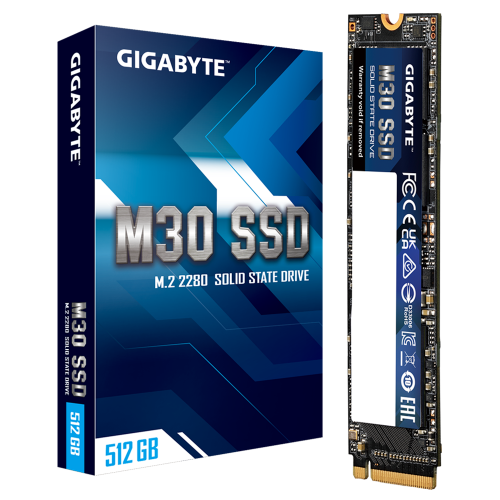 Gigabyte SSD M.2 PCIe M30 512GB  Interface PCIe 3.0x4, NVMe 1.3 Form Factor M.2 2280 Total Capacity 512GB NAND 3D TLC NAND Flash External DDR Cache DDR3L 2Gb Sequential Read speed Up to 3500 MB/s Sequential Write speed Up to 2600 MB/s Random Read IOPS up 