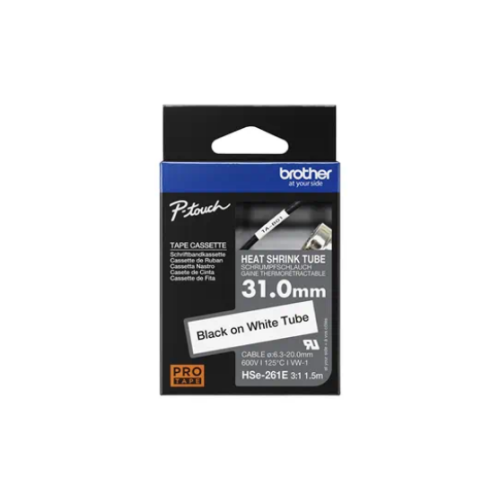 Cutter Tape Brother Heat Shrink Tubing Pro Tape HSe-261E, 31 x 1.5 m, Black on White