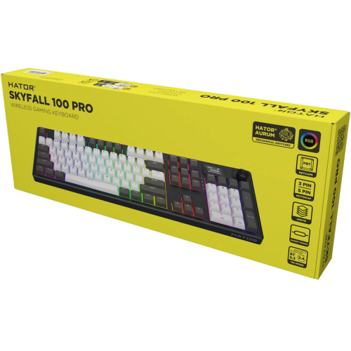 Tastatura Hator Skyfall 100 PRO, RGB LED, USB/USB Wireless/Bluetooth, Black-White