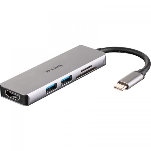 D-Link DUB-M530 5-in-1 USB-C Hub with HDMI and SD/microSD card reader, DUB-M530,1* USB-C connector with USB cable 11.5 cm, 1* HDMI Port, 2* USB Type-APort (USB 3.0), 1* SD card slot, 1* microSD card slot, Weight: 42g.