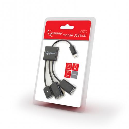 Hub USB Gembird UHB-OTG-02, 2x USB 2.0 + 1x micro USB, Black