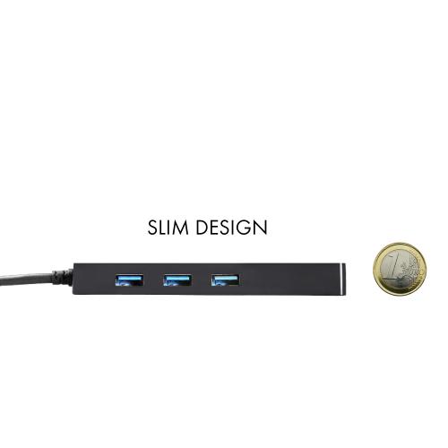 Hub USB i-tec Slim C31GL3SLIM, 3x USB 3.2 gen 1 + 1x RJ45, Black