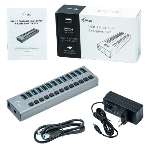 Hub USB i-tec U3CHARGEHUB13, 13x USB 3.2 gen 1, Black