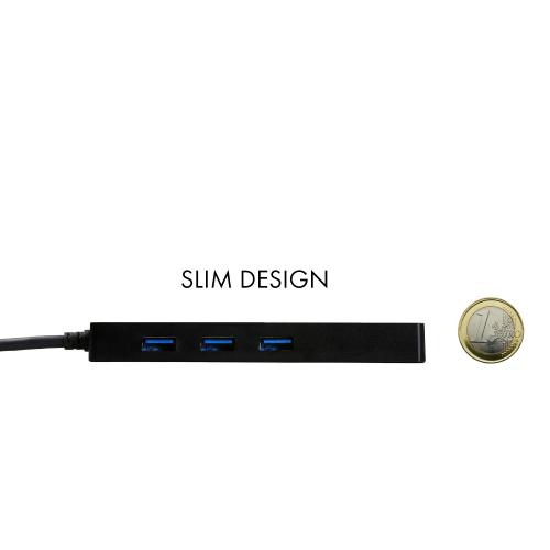 Hub USB i-tec U3GL3SLIM, 3x USB 3.2 gen 1 + 1x RJ-45, Black