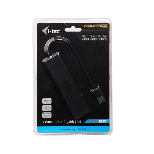 Hub USB i-tec U3GL3SLIM, 3x USB 3.2 gen 1 + 1x RJ-45, Black