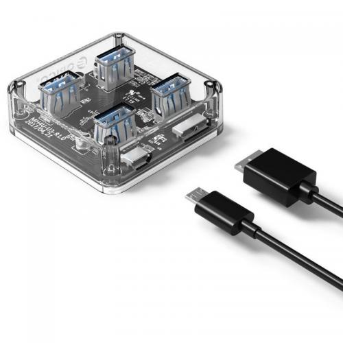 Hub USB Orico MH4U, 4x USB 3.2 Gen 1, Transparent