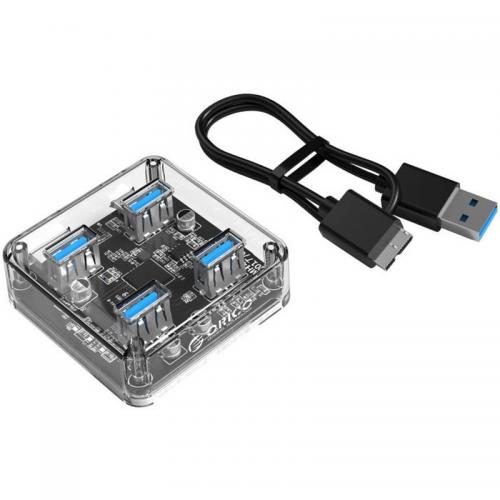 Hub USB Orico MH4U, 4x USB 3.2 Gen 1, Transparent