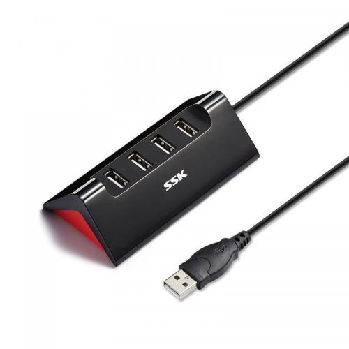 Hub USB SSK SHU830-BK, 4x USB 2.0, Black-Red