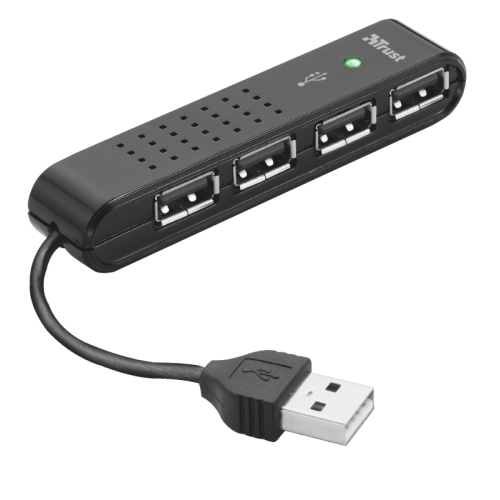 Hub USB Trust Vecco Mini, 4x USB 2.0, Black