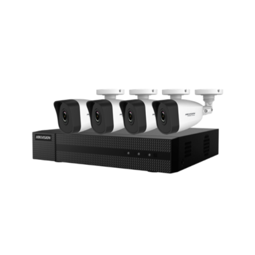 Kit Camera IP Bullet HiWatch IPC-B140H, 4MP, Lentila 2.8mm, IR 30m + NVR HWN-2108MH-8P