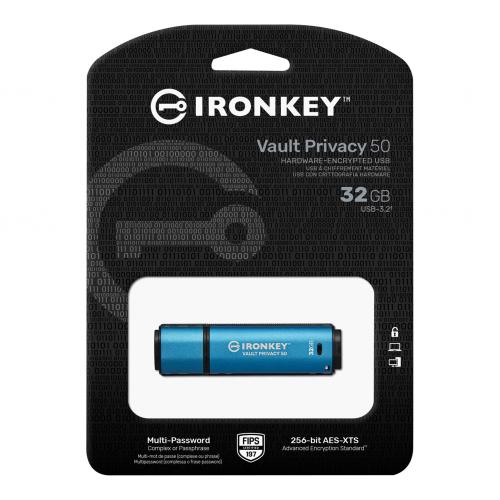 Stick Memorie Kingston IronKey Vault Privacy 50, 32GB, USB 3.0, Blue
