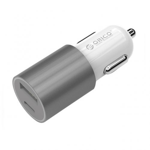 Incarcator auto Orico, 1x USB + 1x USB-C, 1A, Silver