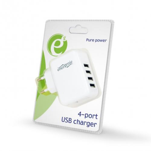 Incarcator retea Energenie by Gembird EG-U4AC-02, 4x USB, 3.1A, White