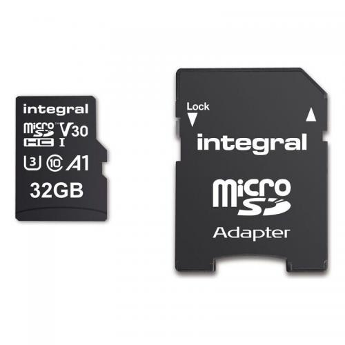 Memory Card microSDHC Integral 32GB, Class 10, UHS-I U3, V30, A1 + Adaptor SD