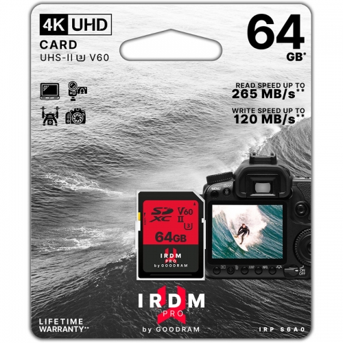 Memory Card SDXC Goodram IRDM PRO S6B0 64GB, Class 10, UHS-II U3, V60
