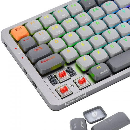 Tastatura Redragon Azure, RGB LED, USB Wireless/USB/Bluetooth, Grey-White